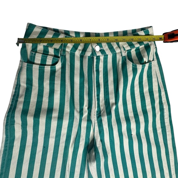 NWOT FP x The Tiny Big Sister Berta Green/White Stripe Long Jeans - Picture 8 of 13